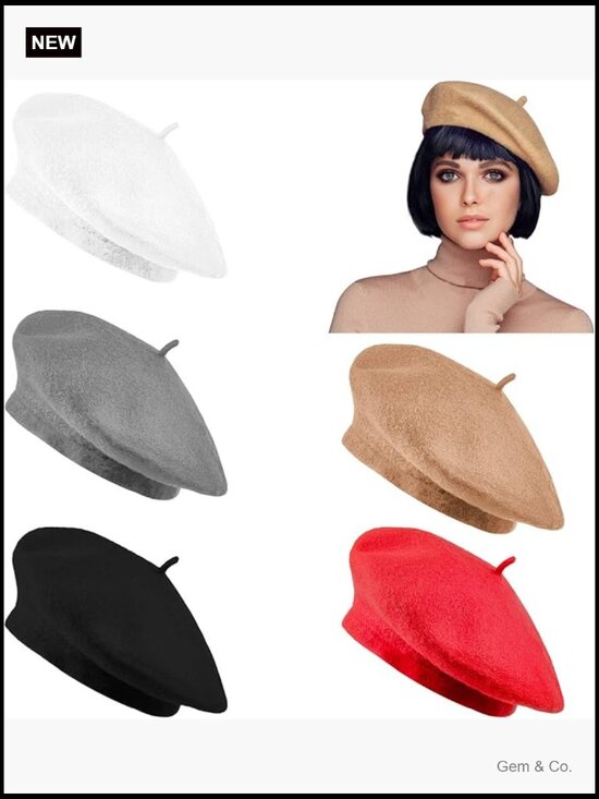 6 Pack Wool Beret Hats French Style Beanie for Women Winter Travel Fashion main image 7